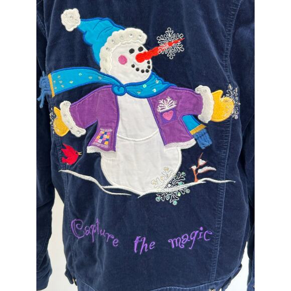 Quacker Factory Velvet Feel Snowman Bead/Embroidered Jacket, Sz Small - Picture 4 of 13